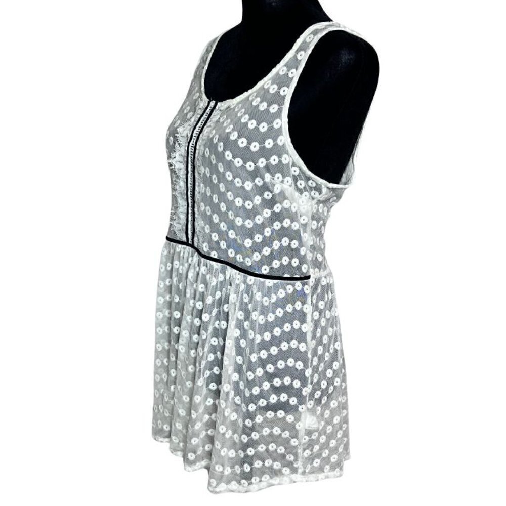 Lauren Conrad LC White Lace Black Ribbon Swiss Dot Sleeveless Top (Womens S) - Picture 4 of 10